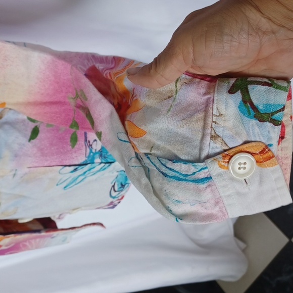 Coldwater Creek Multi Watercolor Floral Jacket Linen Blend Pockets, sz 10 - Picture 3 of 8